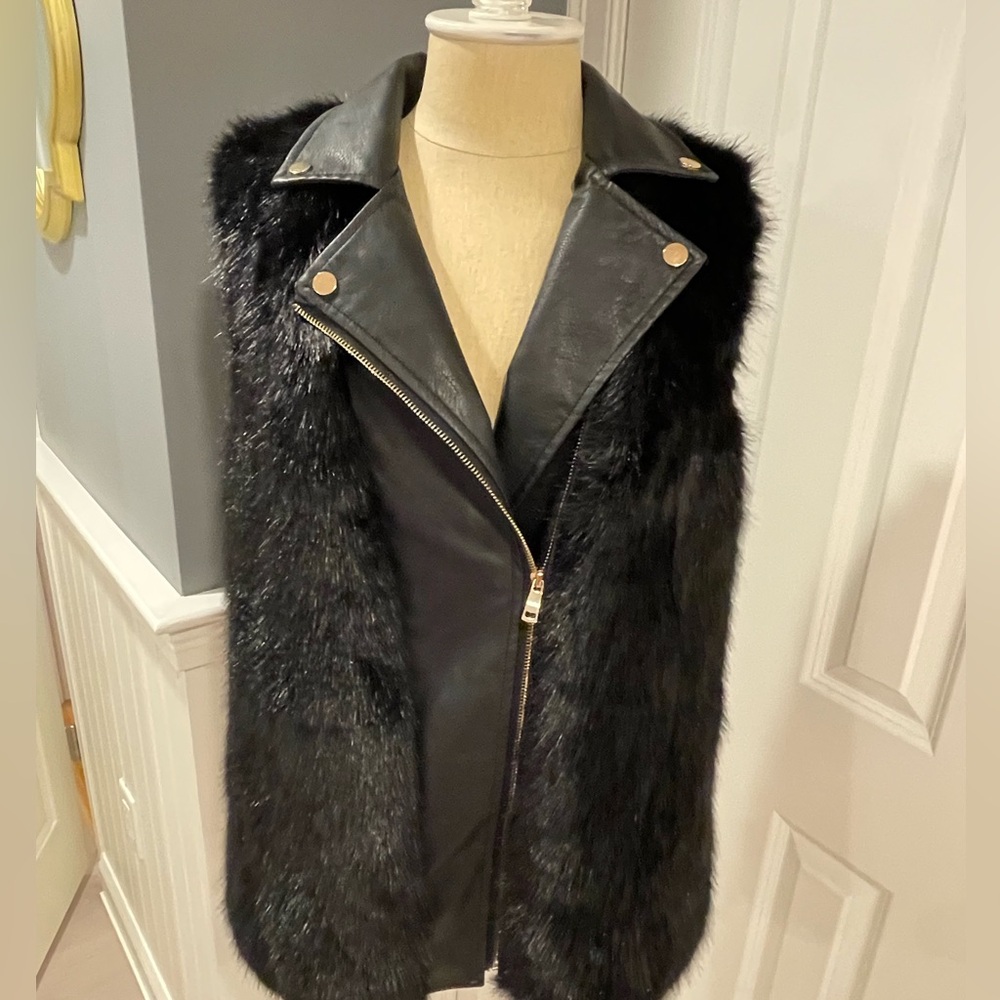 LA Coalition Faux Fur Vest with Vegan Leather